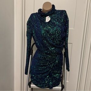 NWT Blue/Green Sequin Mock Neck Dress